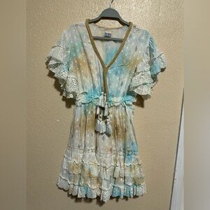 Boho Tassel Dress Size Medium Lace Ruffle Multicolored